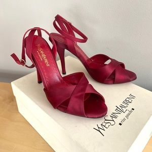 Yves Saint Laurent Ankle Strap Magenta Satin Heels